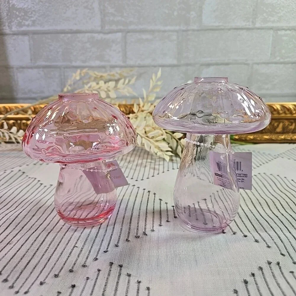2 Target Spring 2024 Glass Mushroom Vase Planters Pink & Purple